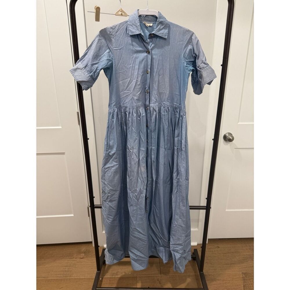 Parterre Light Blue Button-Front Maxi Shirt Dress